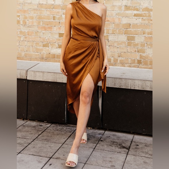 (Bronze) Celia One Shoulder Midi Dress - Picture 7 of 16